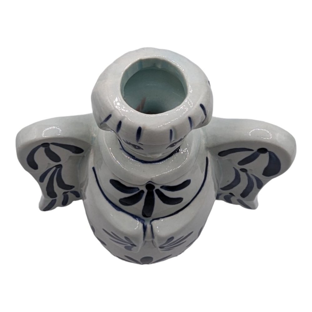 Vintage Blue & White Art Pottery Angel Taper Candle Holder Signed - Picture 7 of 9